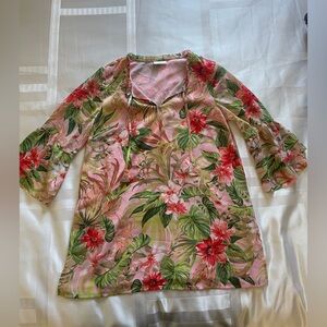 J. Jill Tropical Floral Pink and Green Top, S/M